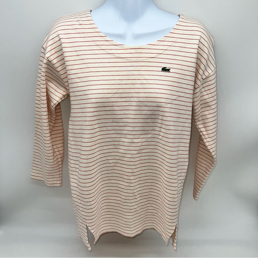 Lacoste Cream and Red Striped Top